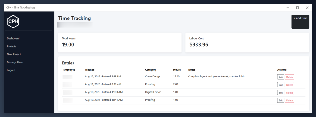 CPH - Time Tracking Log
