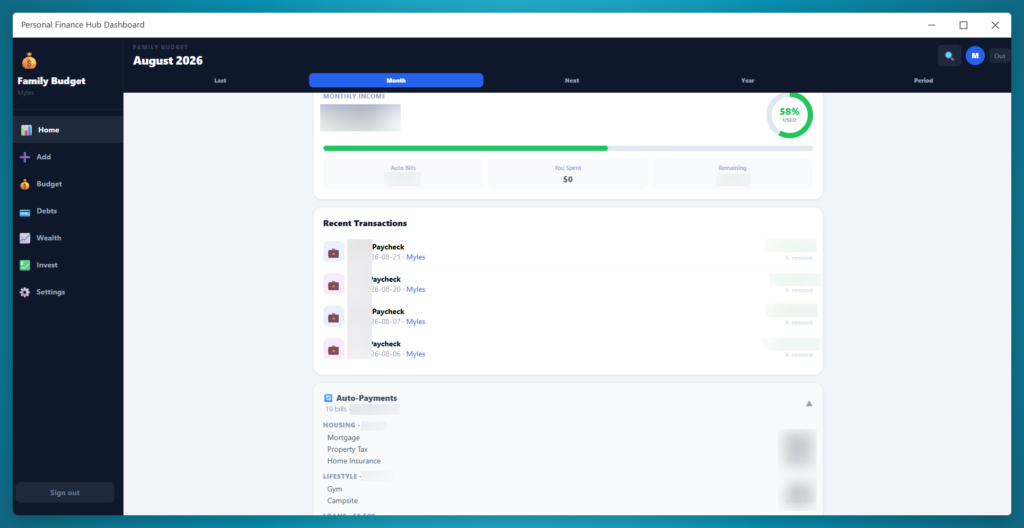 Personal Finance Hub Dashboard